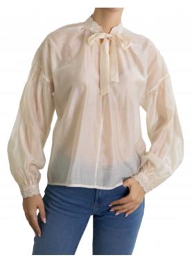 Camicia con collo alla coreana ricamato e laccio 